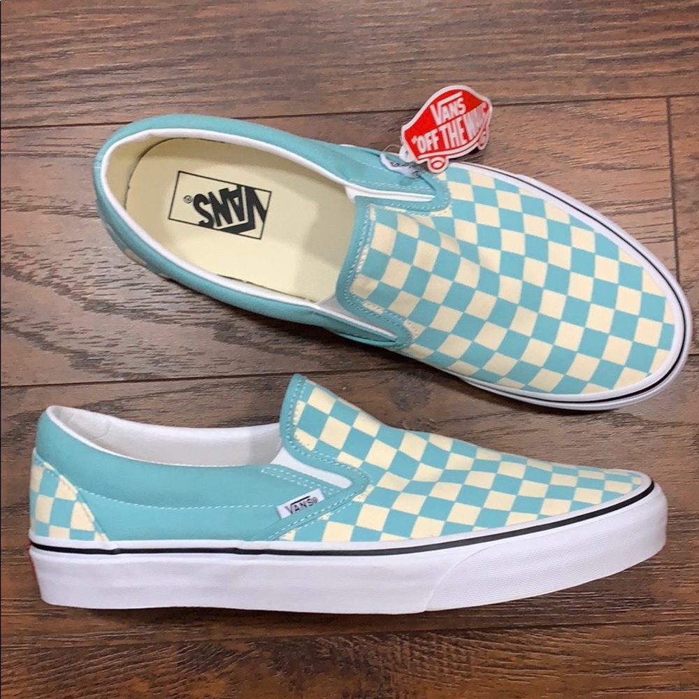 VANS CLASSIC SLIP-ON CHECKERBOARD Aqua Haze/ men’s - Picture 1 of 16